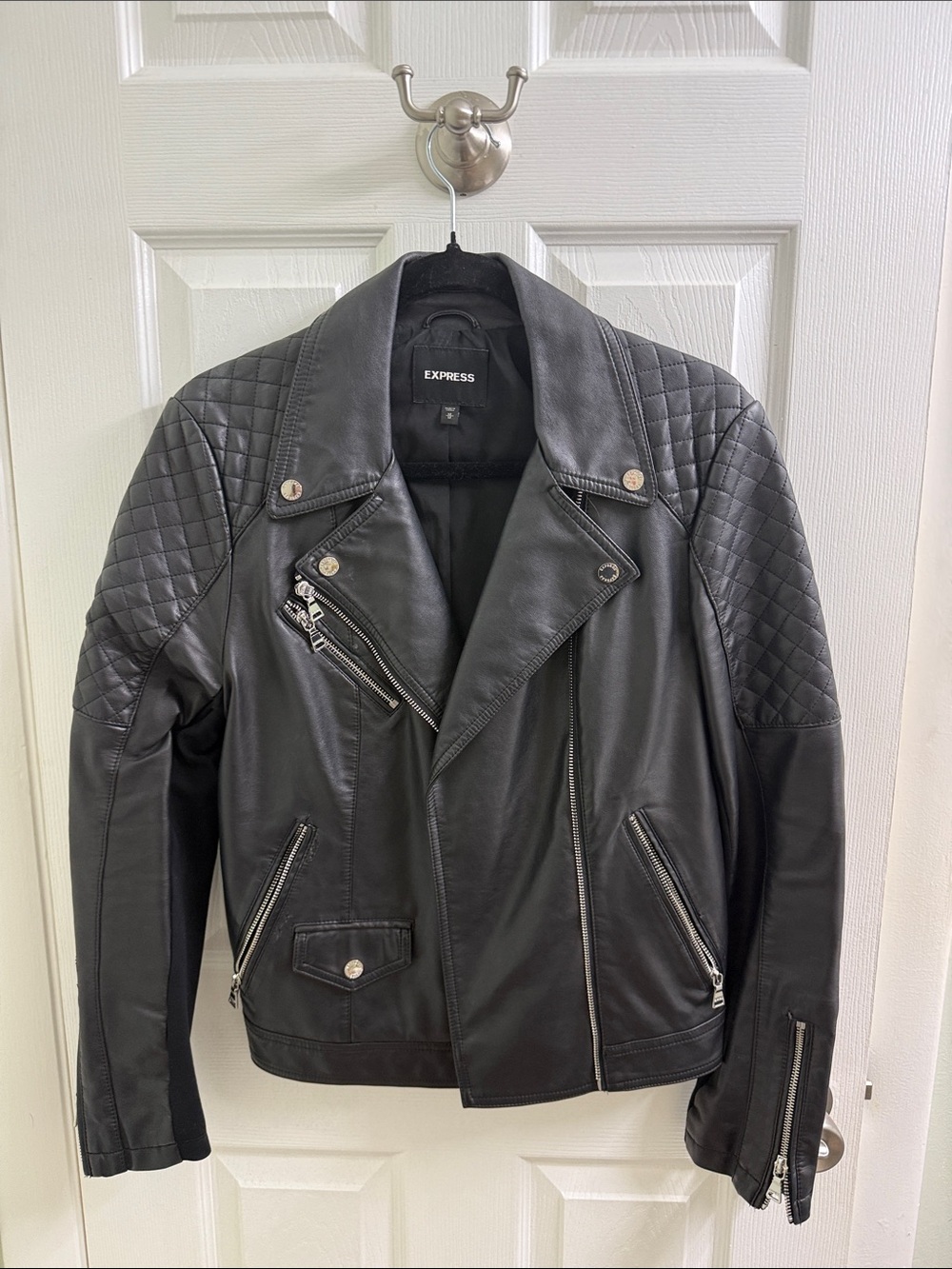 Express Black Quilted Leather Moto Jacket